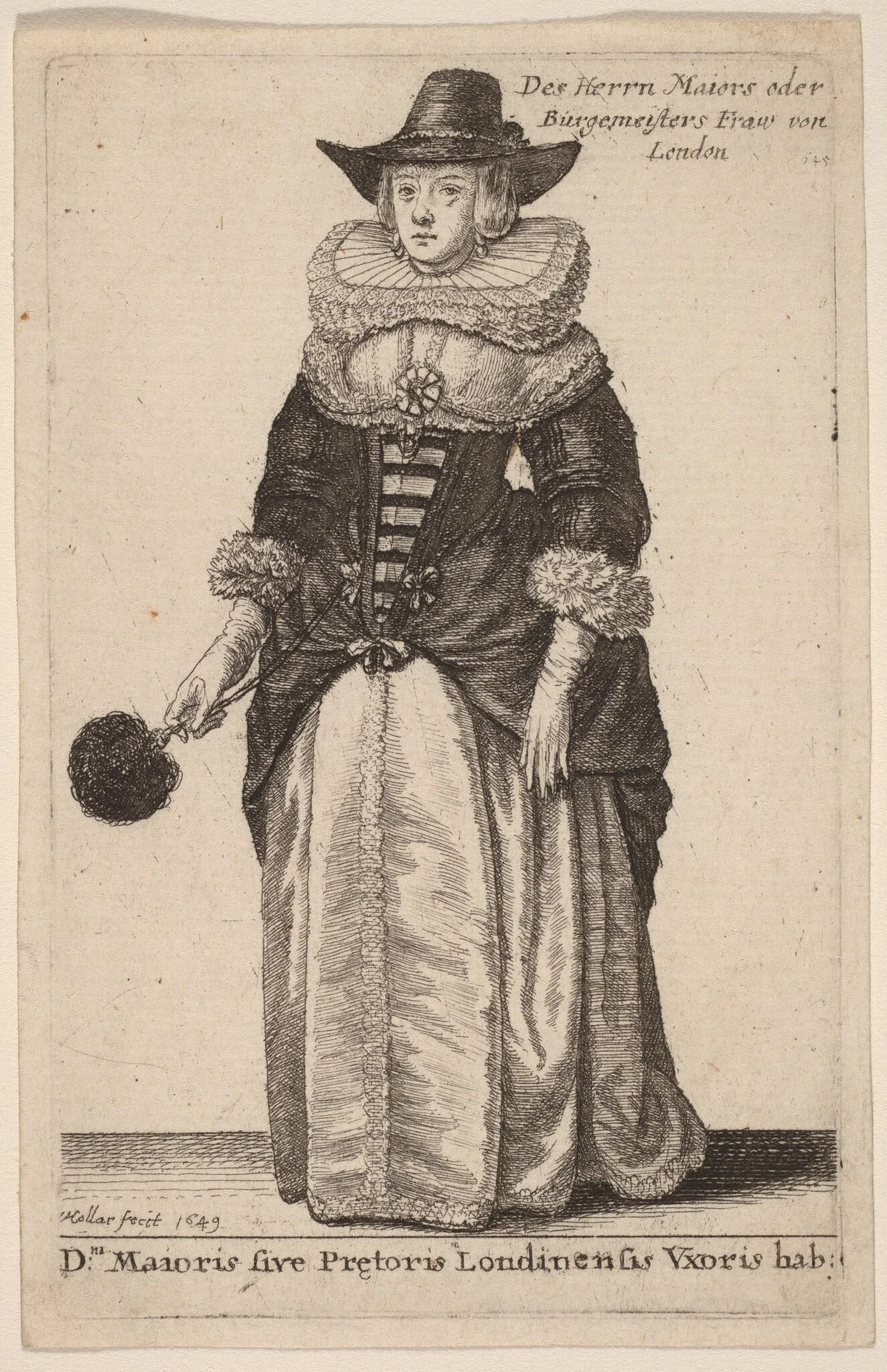 Dni Maioris sive Praetoris Londinensis  Vxoris Hab:, by Wenceslaus Hollar, ink, 1649