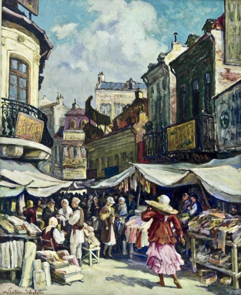 Hanul/Pasajul Bazaca, din ciclul „Bucureștiul pitoresc”, by Alexandru Poitevin-Skeletti, 1943