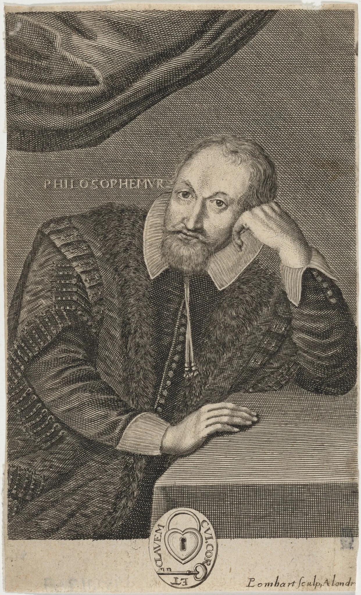 Sir Henry Wotton, Diplomatist and Poet, by Pierre Lombard, ink, 1654