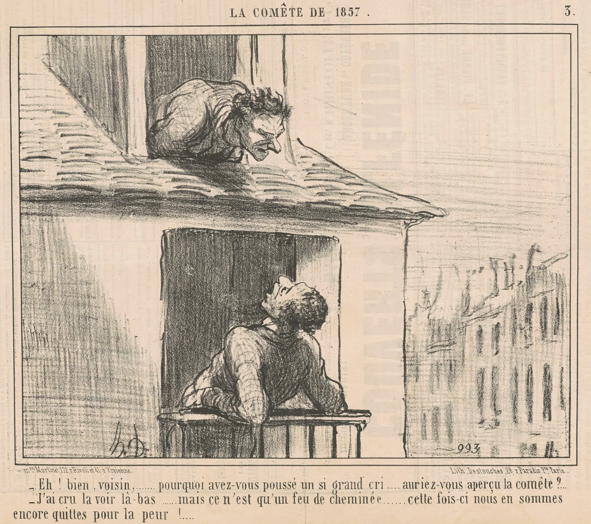 Eh! Bien, voisin ... pourquoi avez-vous poussé ..., by Honoré Daumier, ink, 1857