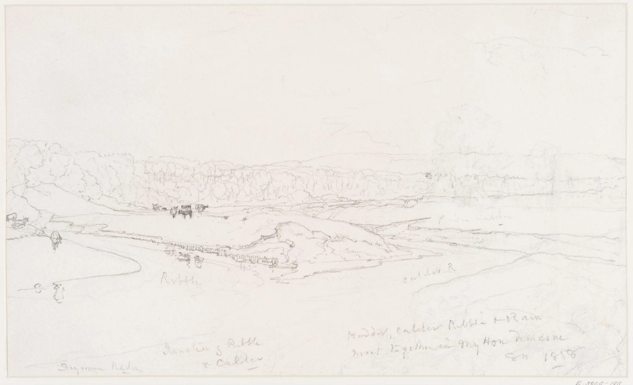 Confluence of the Ribble and the Calder, below Warley., by Haden, 1858