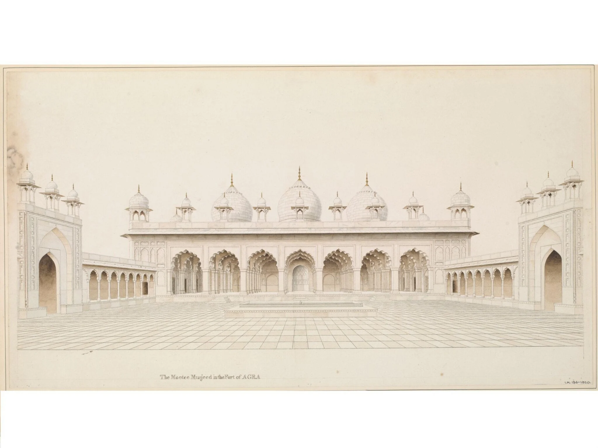 Elevation of the Moti Masjid (Pearl Mosque), Agra, by Unknown, 1819