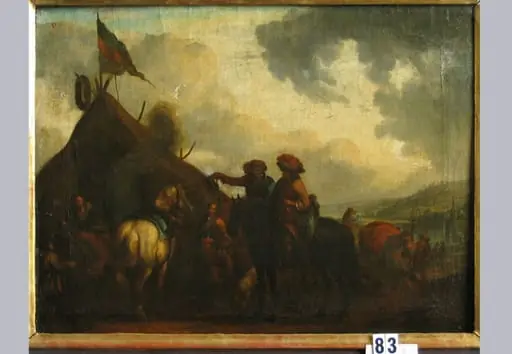 Cort de vivandieră cu cunună de frunze (în Reg. Inv.: Cort de cantinier cu cunună de frunze). Pandant: Cort de vivandieră cu drapel (în Reg. Inv.: Cort de cantinieri cu drapel).
