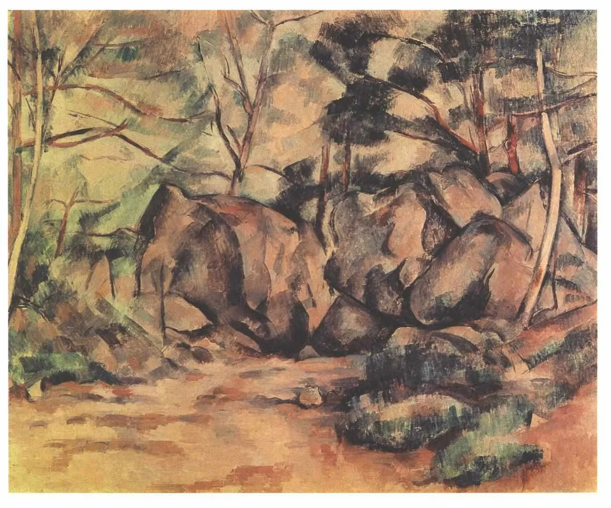 Rocks in the Wood, by Paul Cezanne, oil, 1897