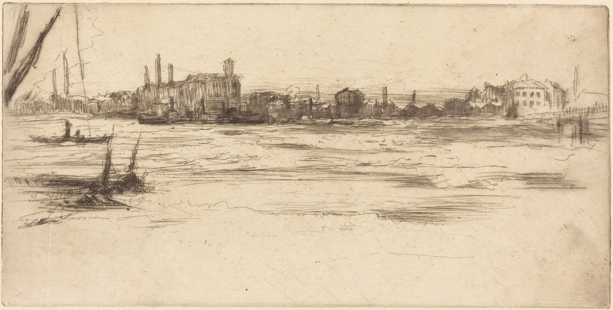 The Troubled Thames, by James McNeill Whistler, ink, 1875