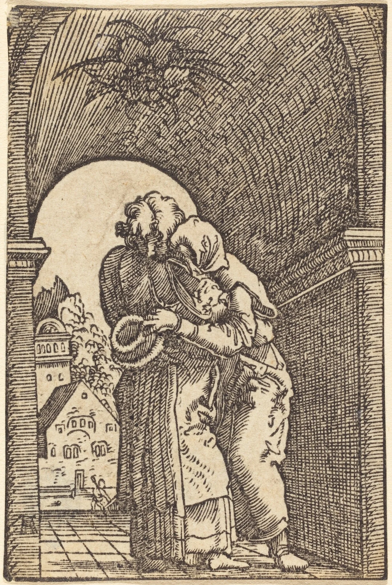 Joachim Embracing Anna, by Albrecht Altdorfer, ink, 1513