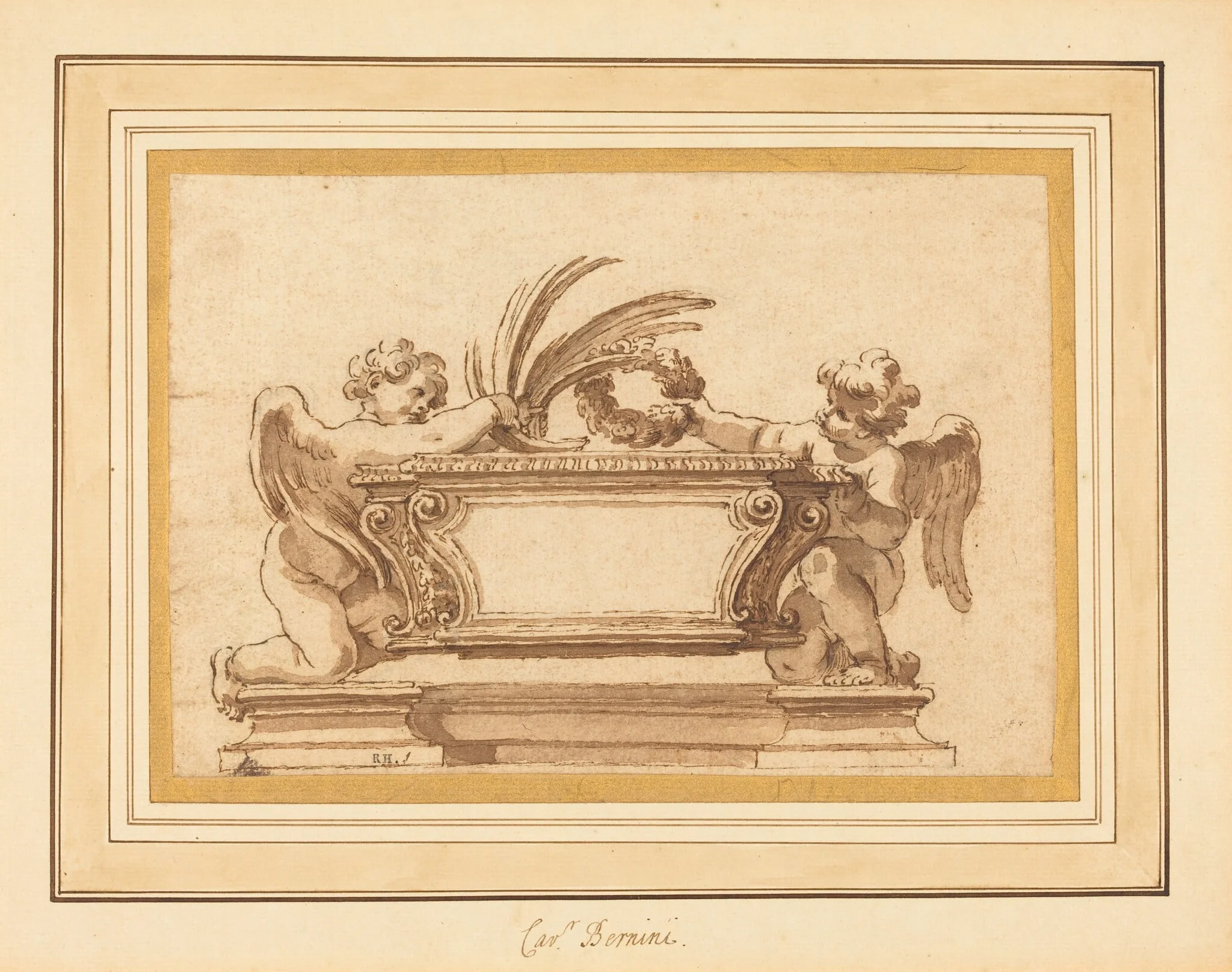 Study for a Reliquary Sarcophagus, by Giovanni Odazzi, ink, 1662