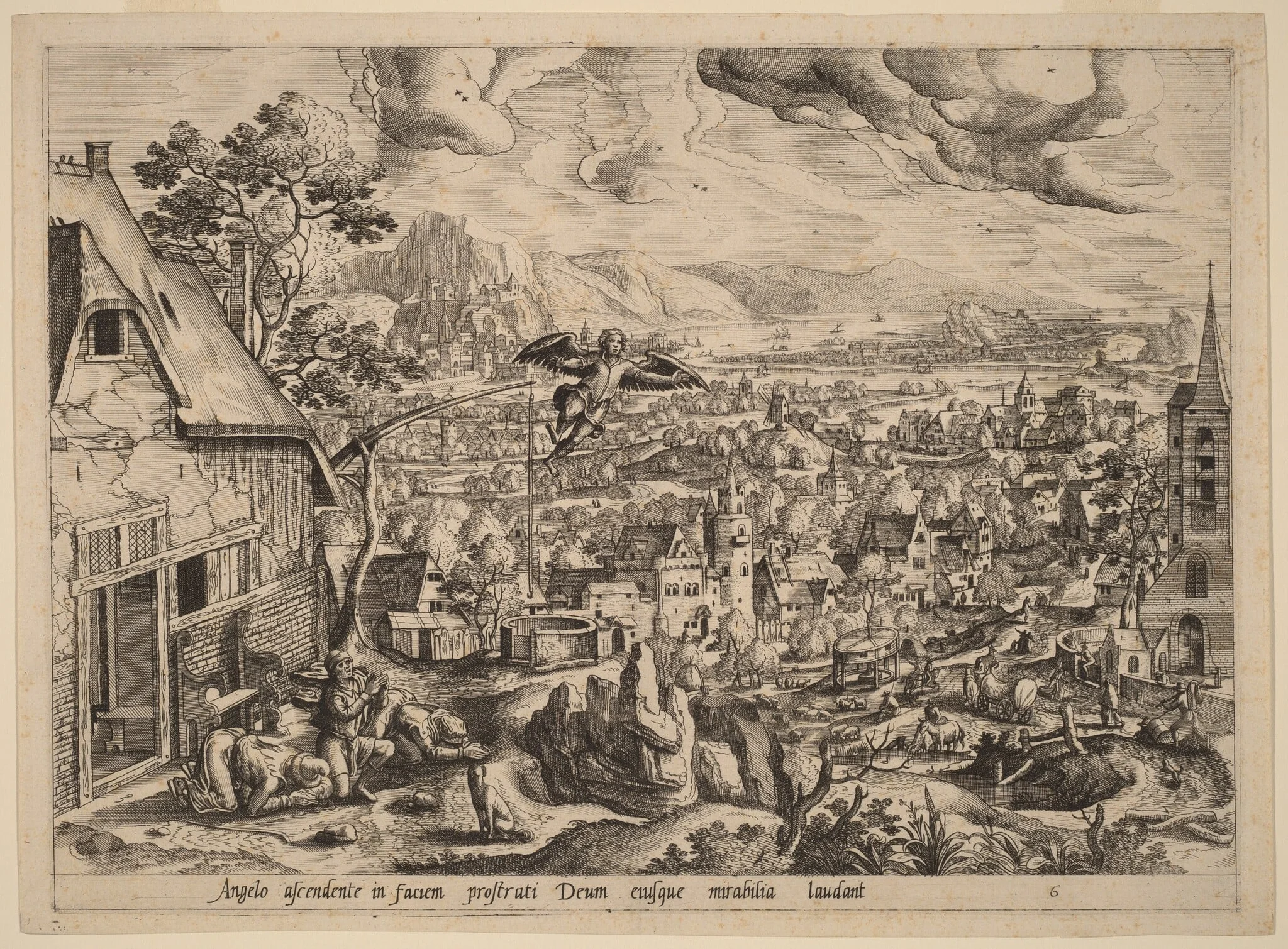The Departure of the Angel, by Johannes van Doetechum the Elder, ink, 1565