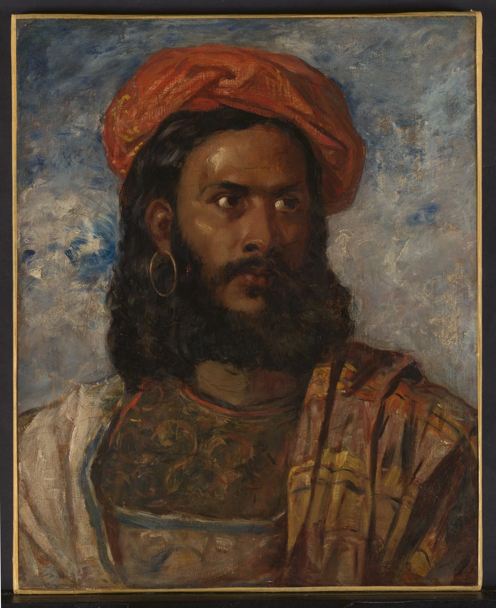 Study of a Man, Bust-Length, in Moorish Costume, by William James Müller, oil, 1843