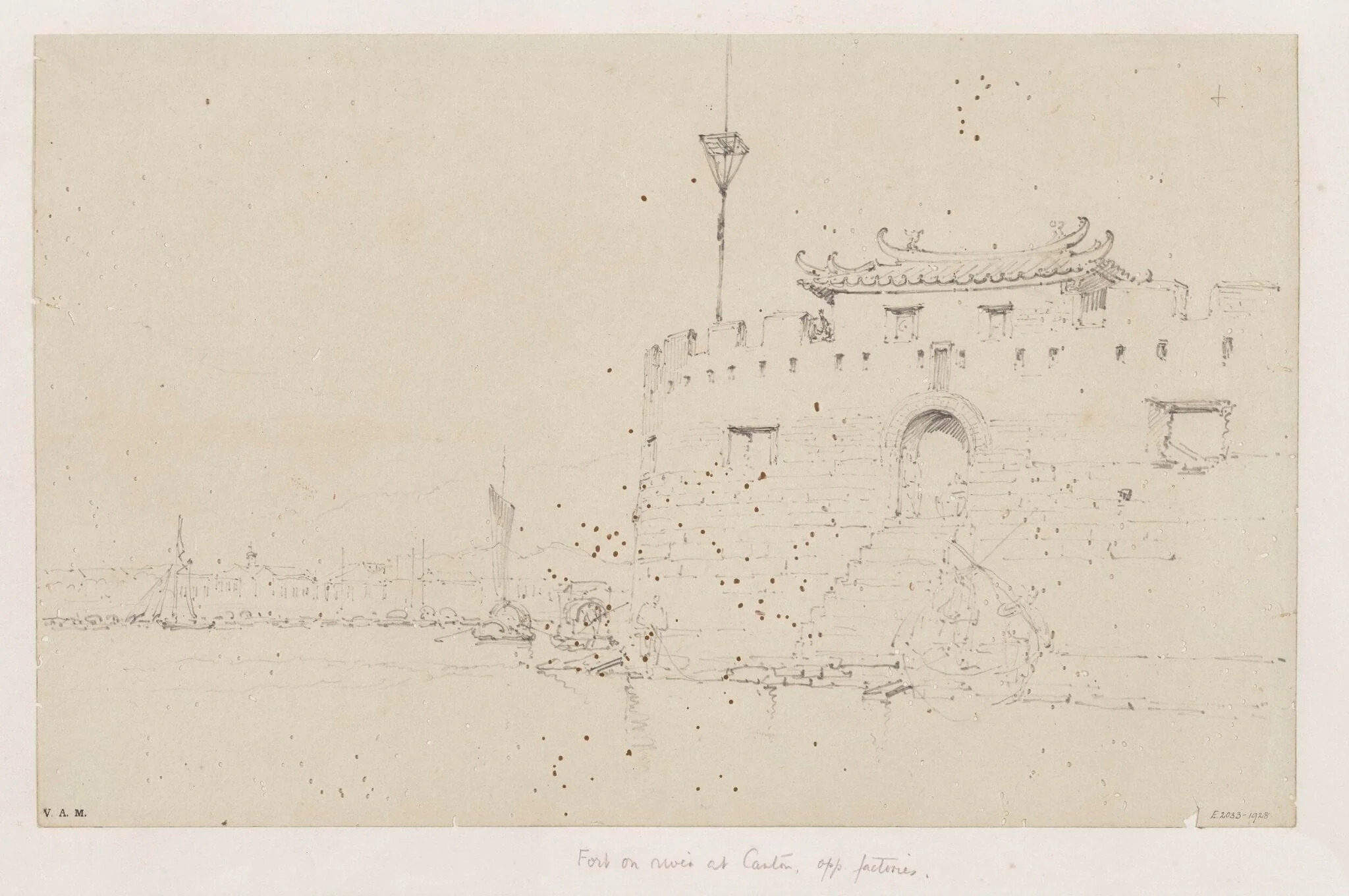The 'Red Fort' on the river at Guangzhou (Canton), by George Chinnery, 19