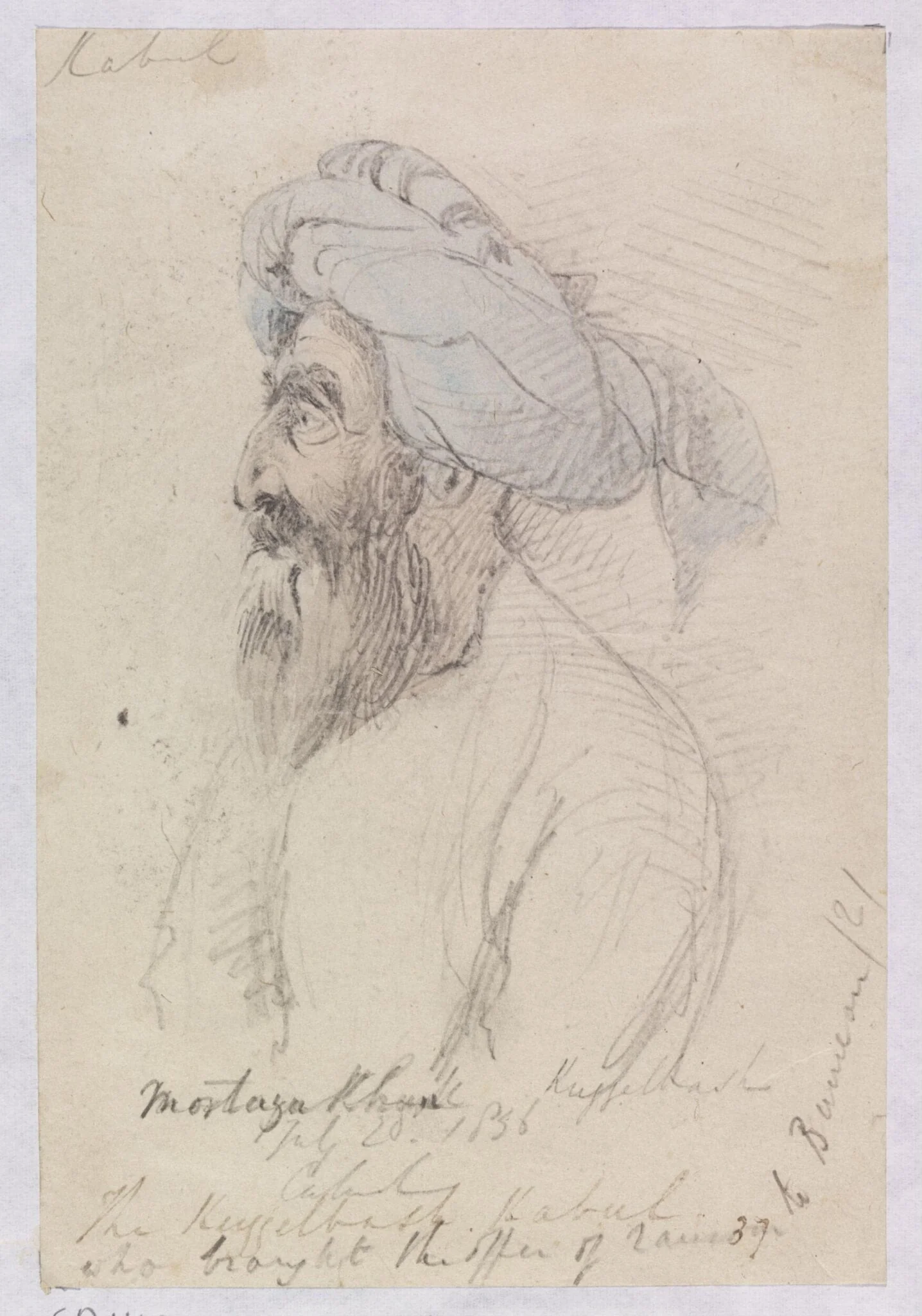 Mortaza Khan  Kuzzelbash, by Godfrey Thomas Vigne, watercolor, 1836