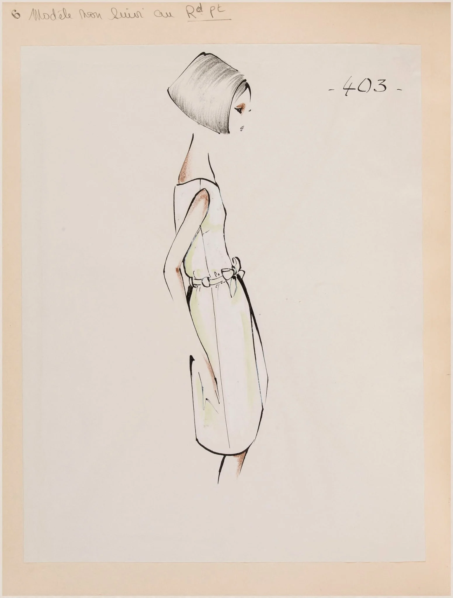 Robe sans manches vert pâle avec ceinture nouée, by Carven, 1965