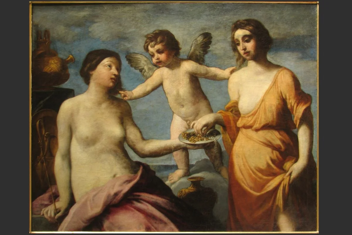 Dărnicia oferind daruri Modestiei, by Elisabetta Sirani, 1665