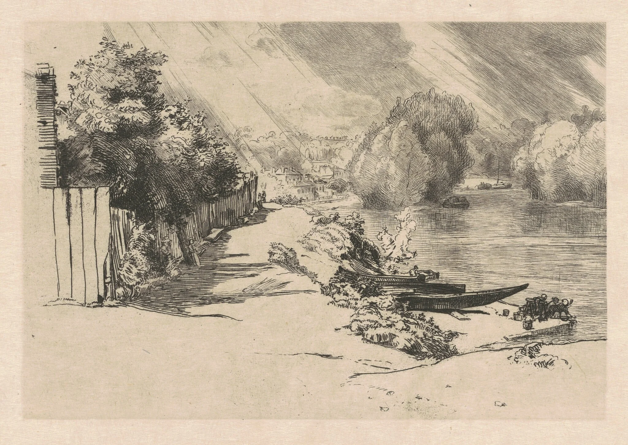 The Seine at Bas-Meudon, by Félix Bracquemond, ink, 1868