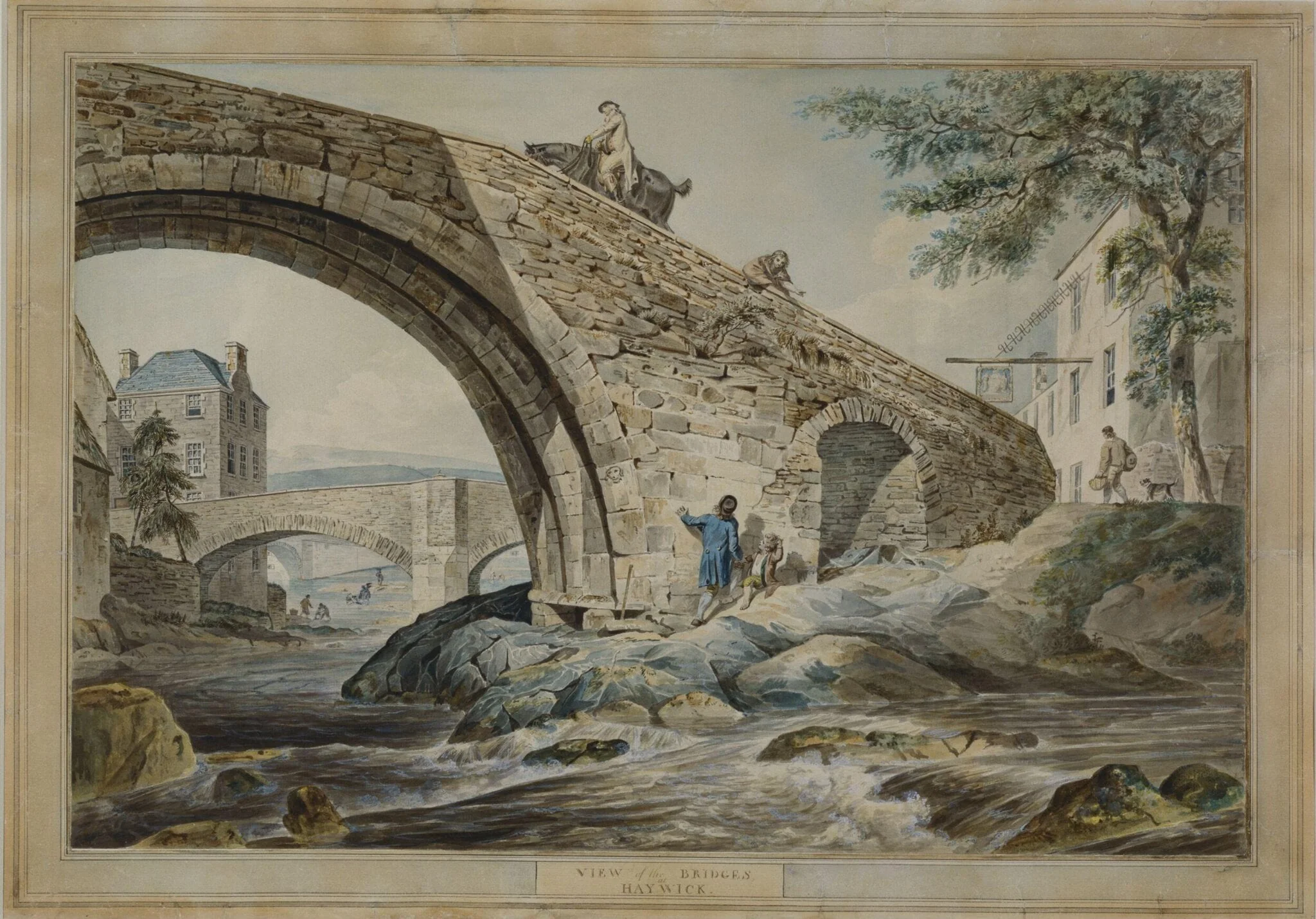 View of the Bridges at Hawick, by Charles Catton senior, watercolor, 1776