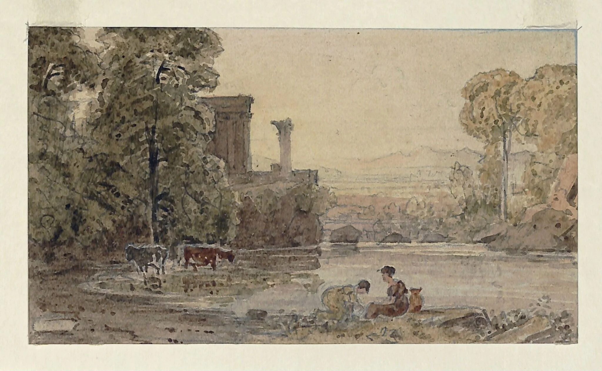 Classical landscape, by Barret, watercolor, 1790