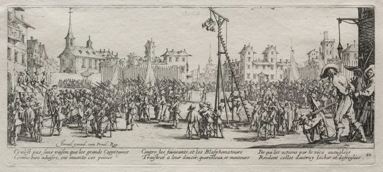 The Large Miseries of War:  The Strappado, by Jacques Callot, 1633