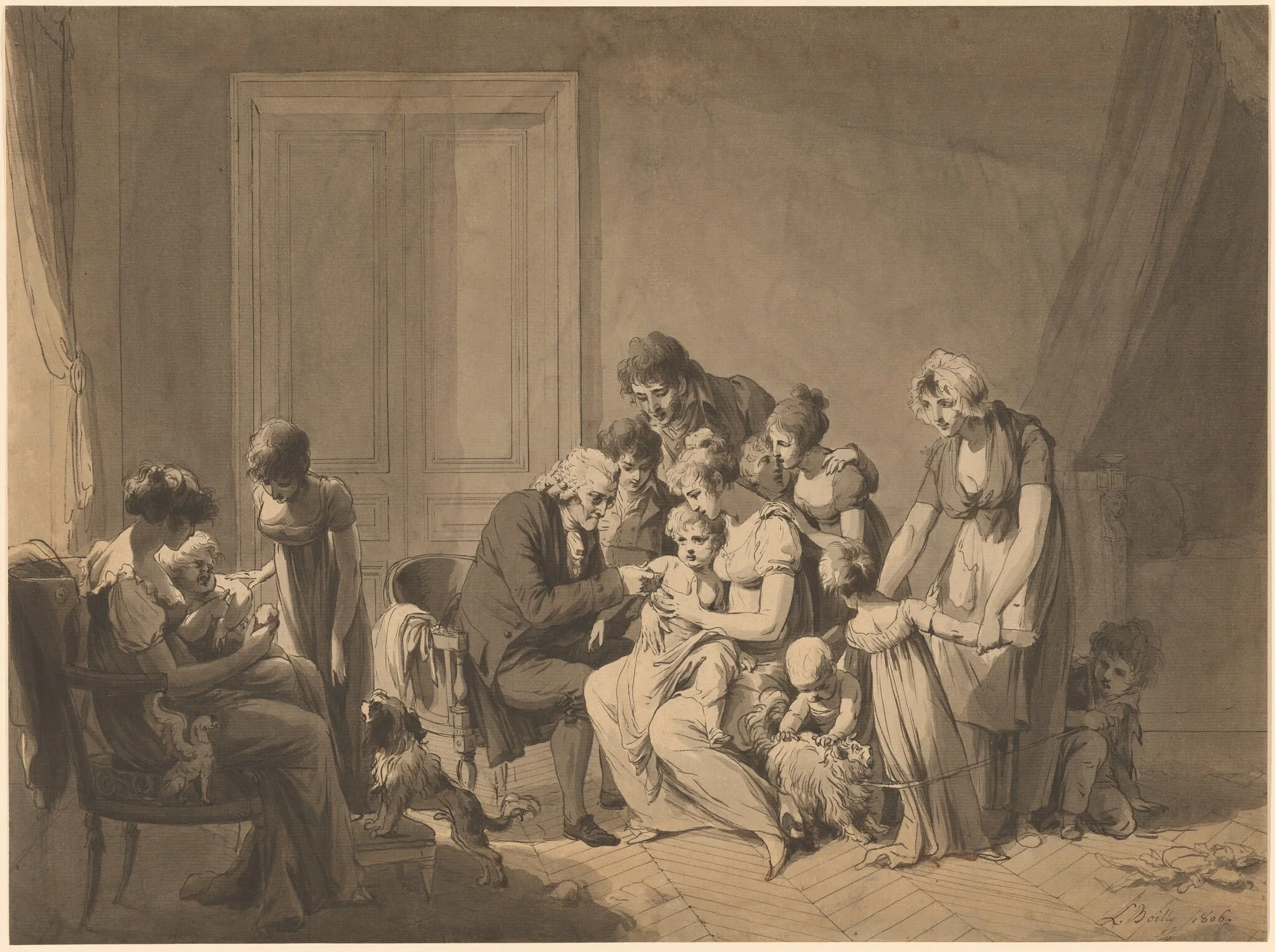 The Vaccine, by Louis-Léopold Boilly, ink, 1806