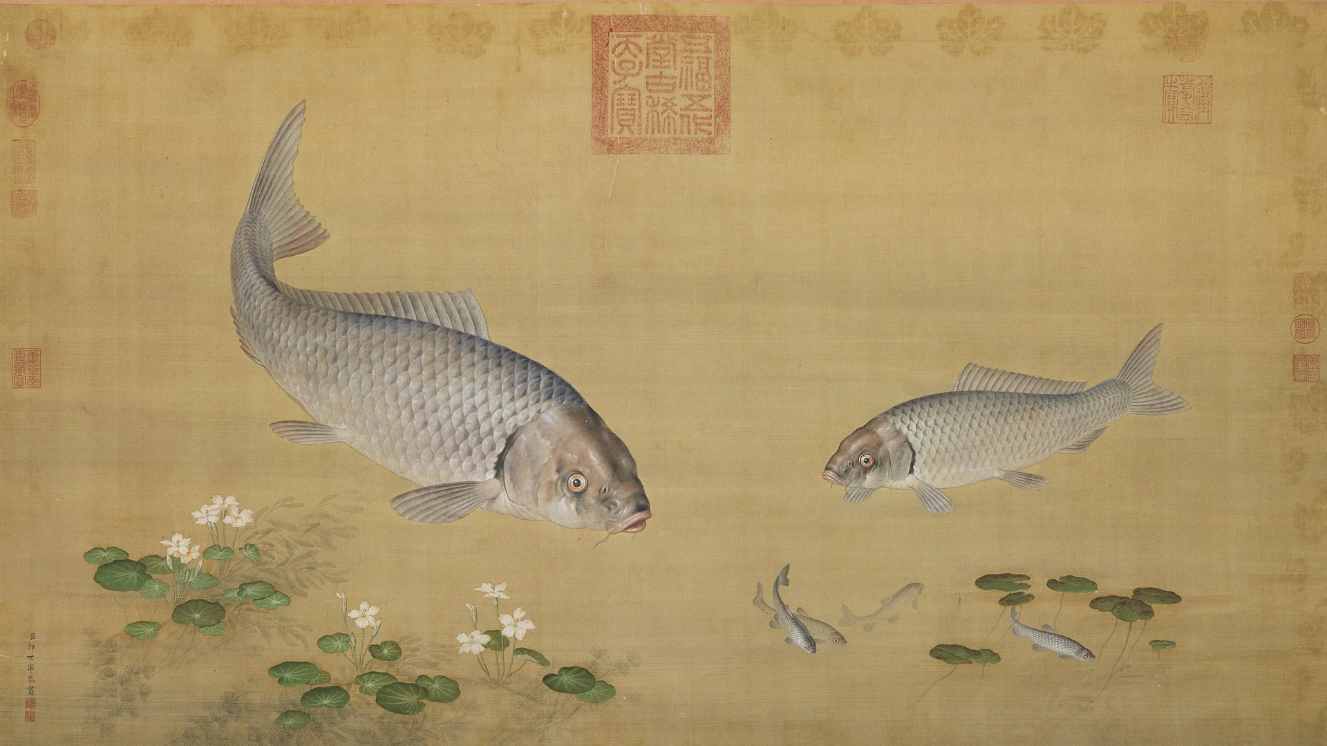 Aquatic Plants and Fish, by Giuseppe Castiglione, ink, 1750