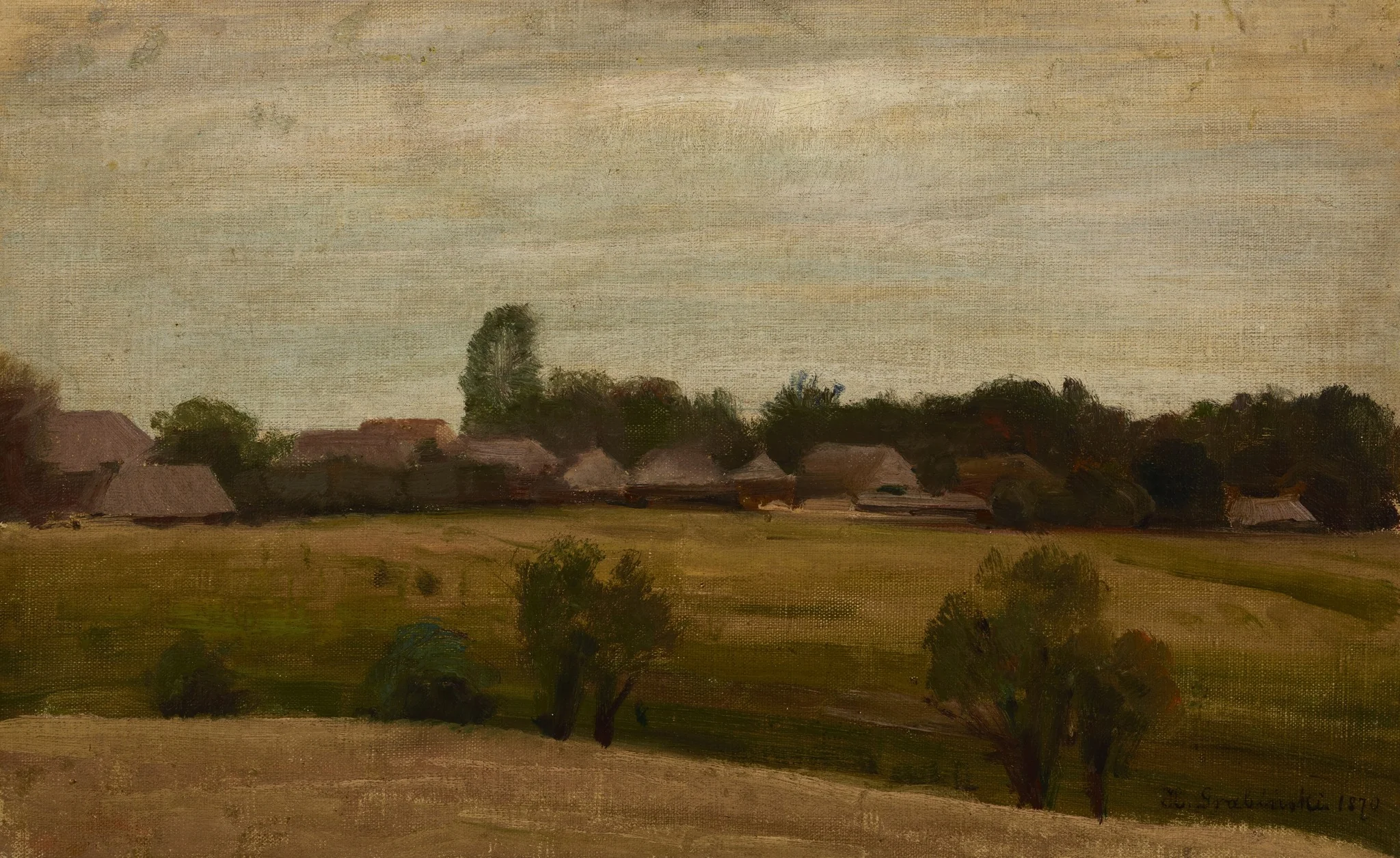 Village near Krakow, by Henryk Grabiński, oil, 1870