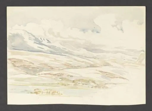 Landscape with hills under snow and a lake