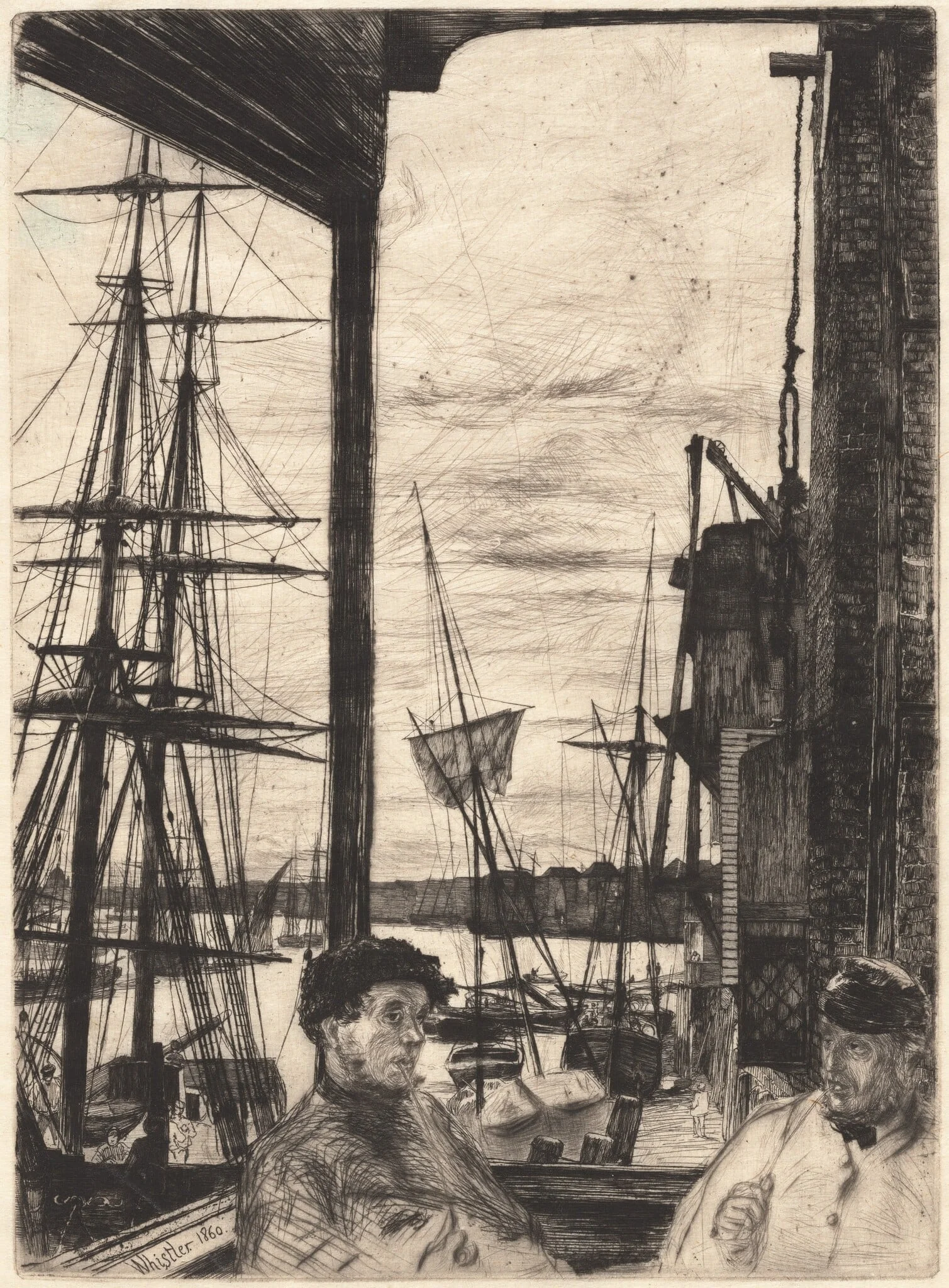 Rotherhithe, by James McNeill Whistler, ink, 1860