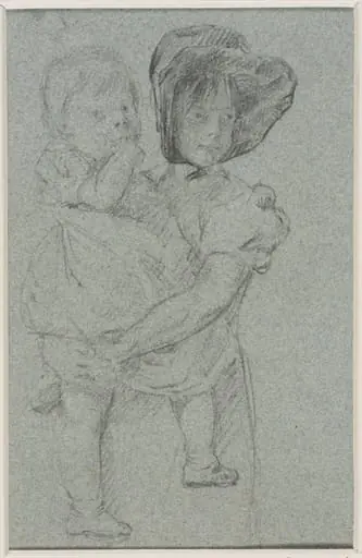 Study of a girl with an infant in her arms