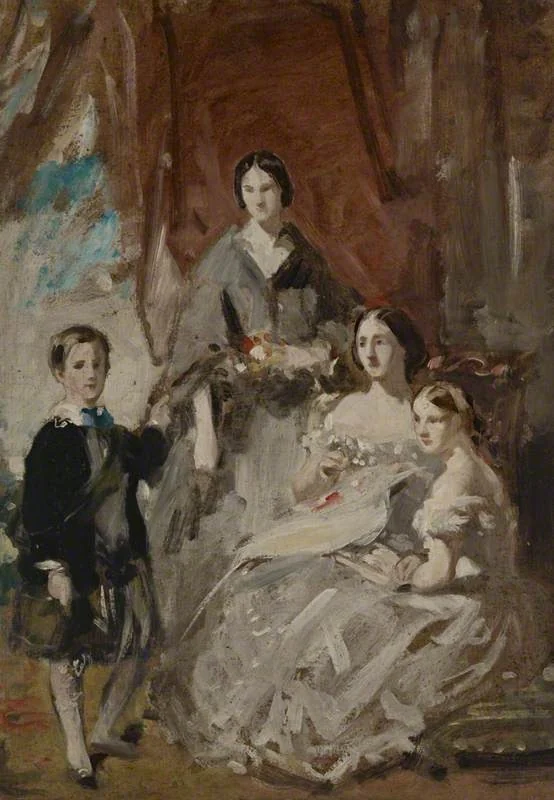 A Portrait Study of Three Ladies and a Boy in Highland Dress in an Interior, by Daniel Macnee, unspecified, 1854