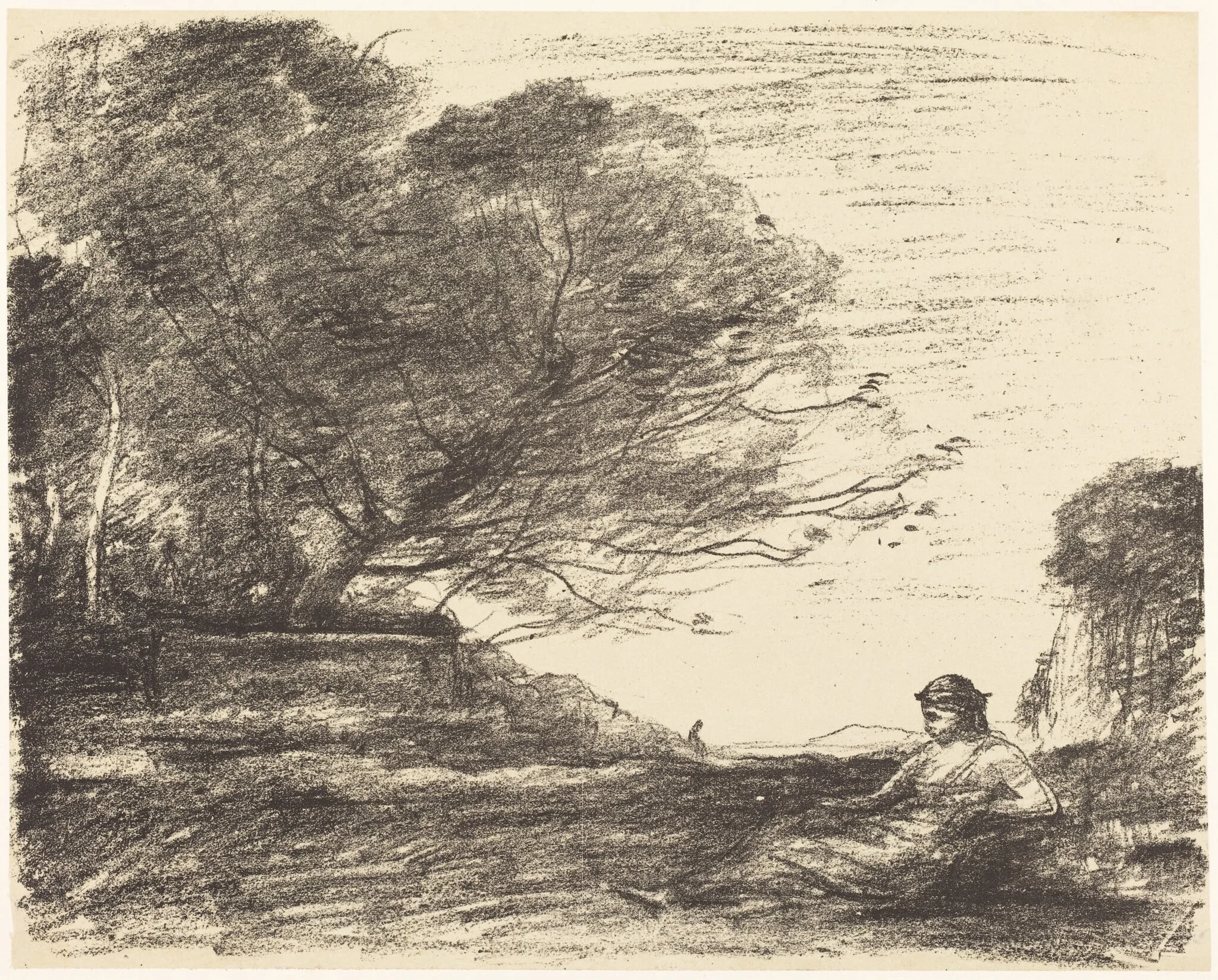 Sappho (Sapho), by Jean Baptiste Camille Corot, ink, 1871