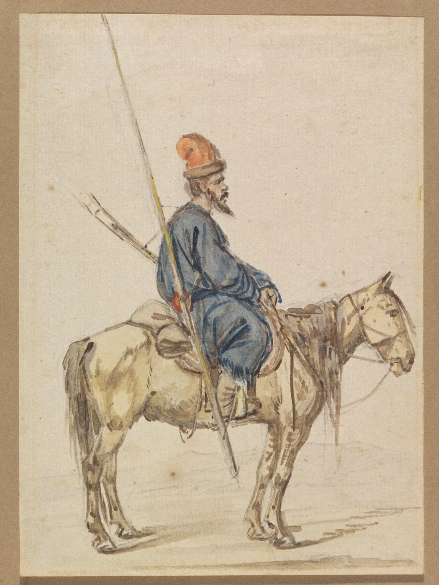 Armed horseman, possibly Russian, by Pieter von Hess, watercolor, 1839