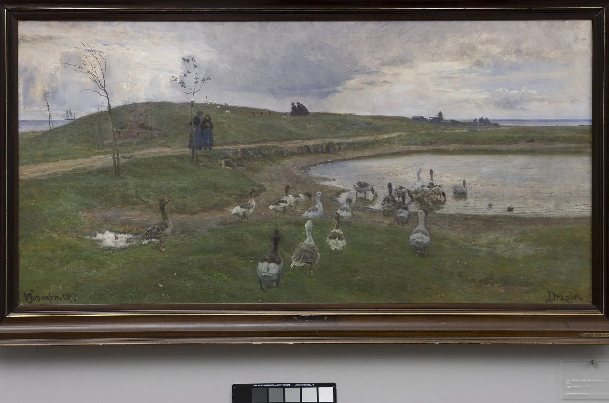 Gæs ved en sø. Mod uroligt vejr. Dragør, by Unknown, 1897