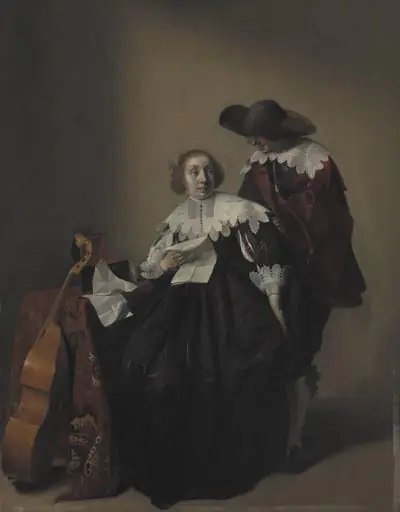 A Seated Woman with a Letter, a Gentleman Standing by Her