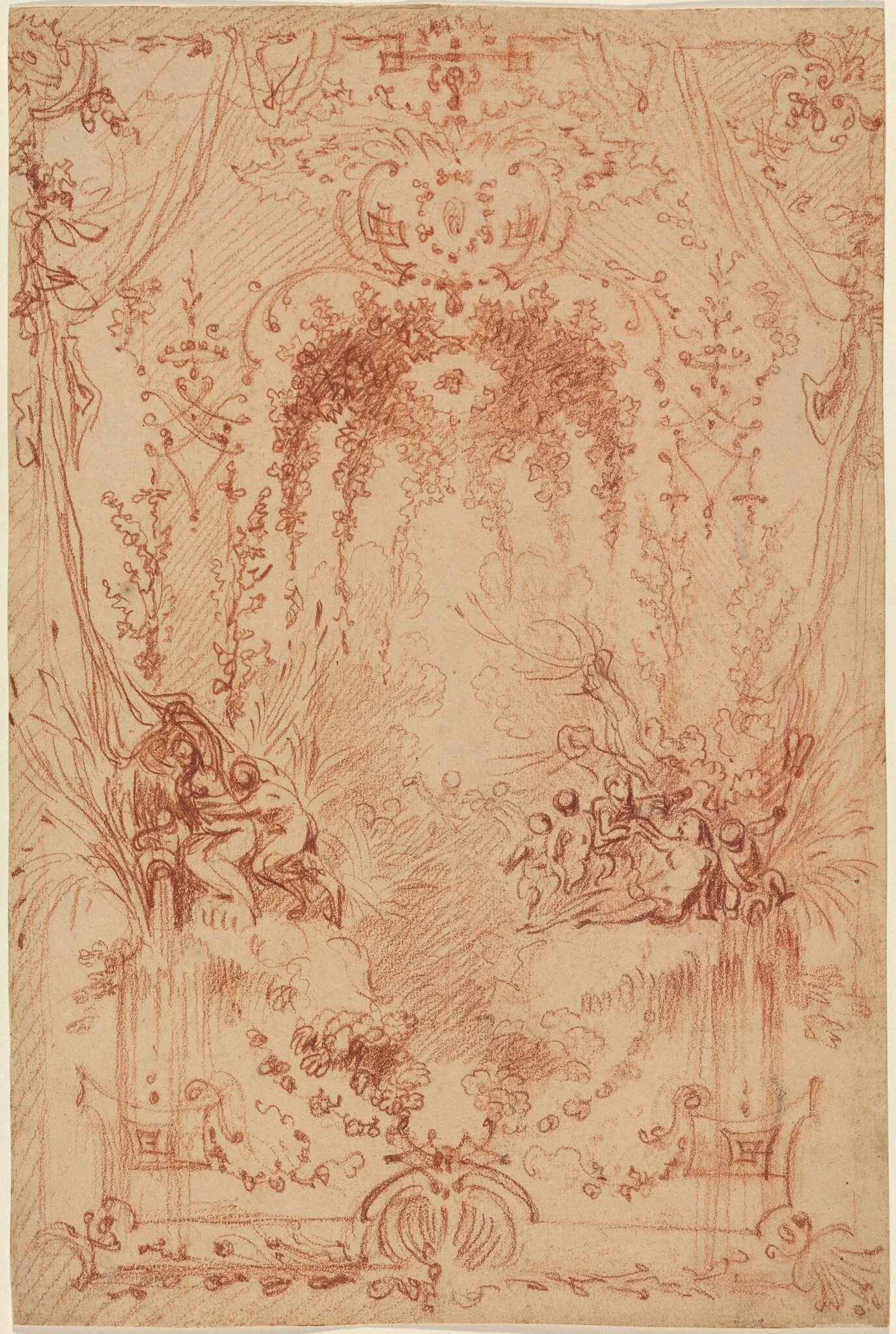 The Bower, by Jean Antoine Watteau, chalk, 1716