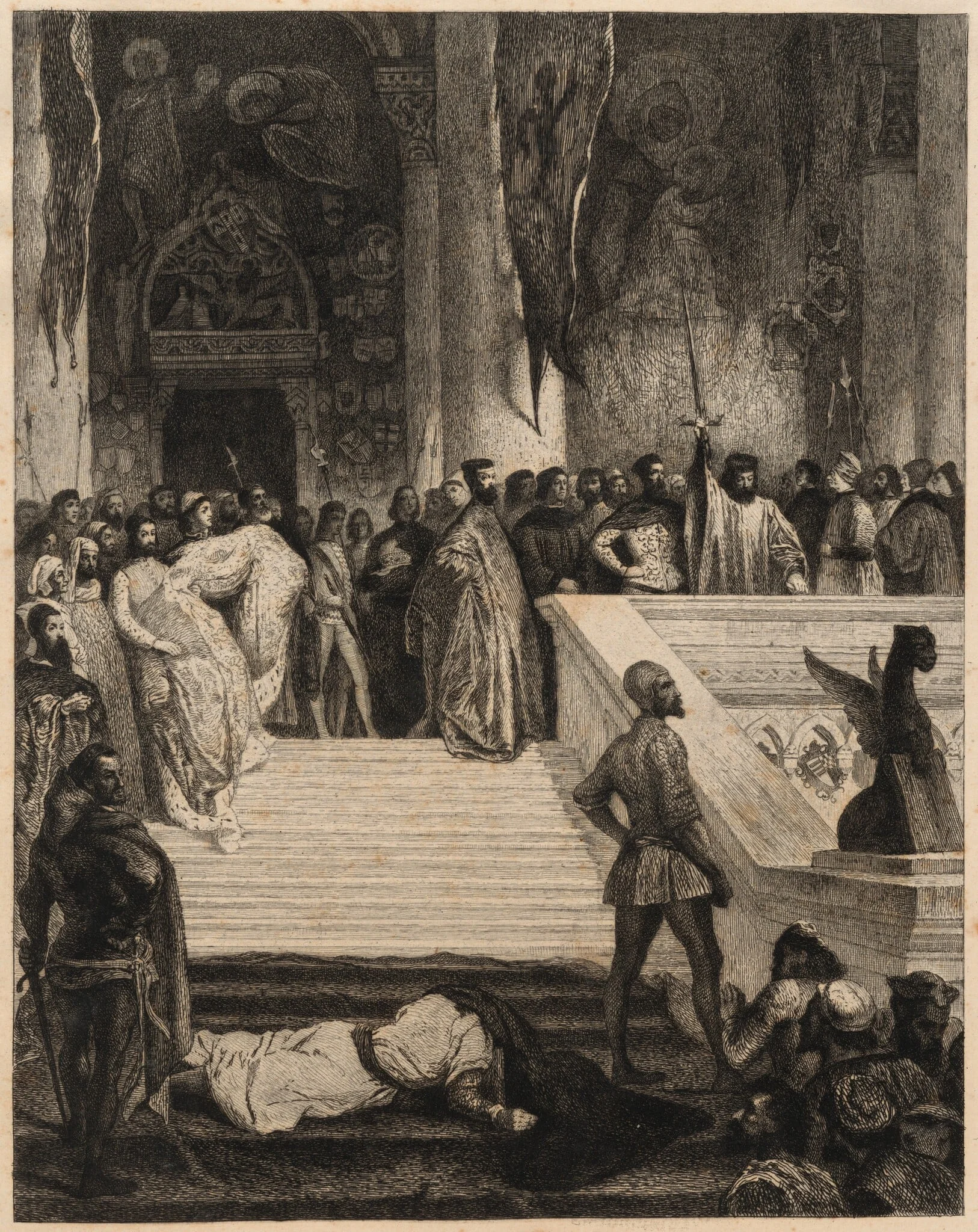 The Death of Doge Marino Faliero, by Léopold Flameng, ink, 1864