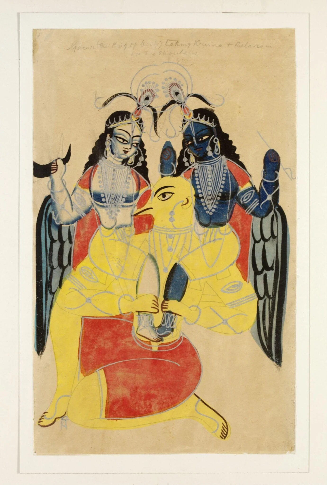 Balarama, Krishna and Garuda, by Unknown, paint, 1885