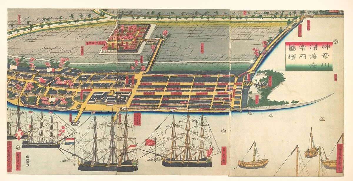 Kanagwa Yokohama minato...zue|Pictorial Guide to Yokohama Harbor, by Utagawa (Gountei) Sadahide, ink, 7