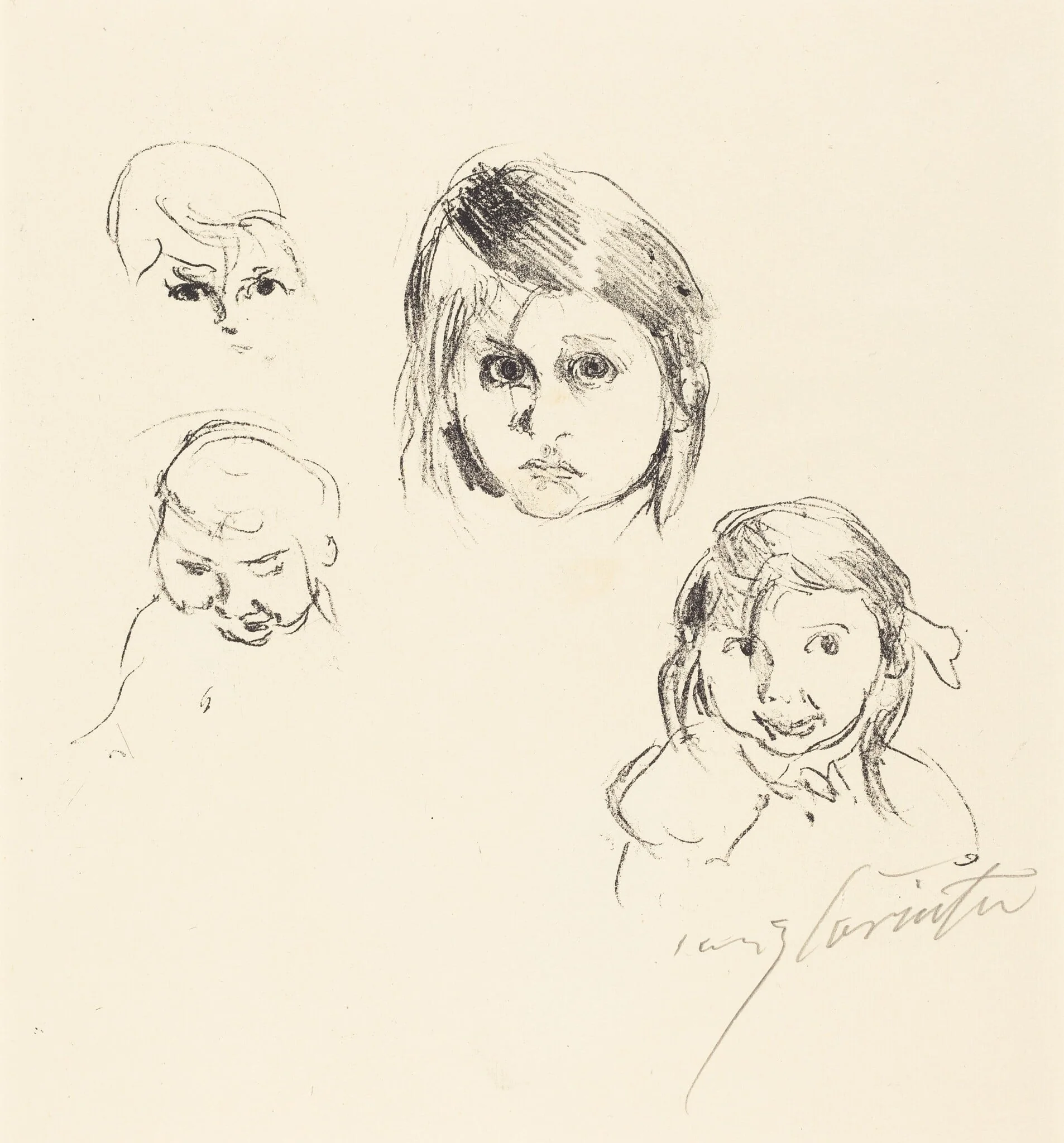 Kinderköpfe (Heads of Children), by Lovis Corinth, ink, 1914