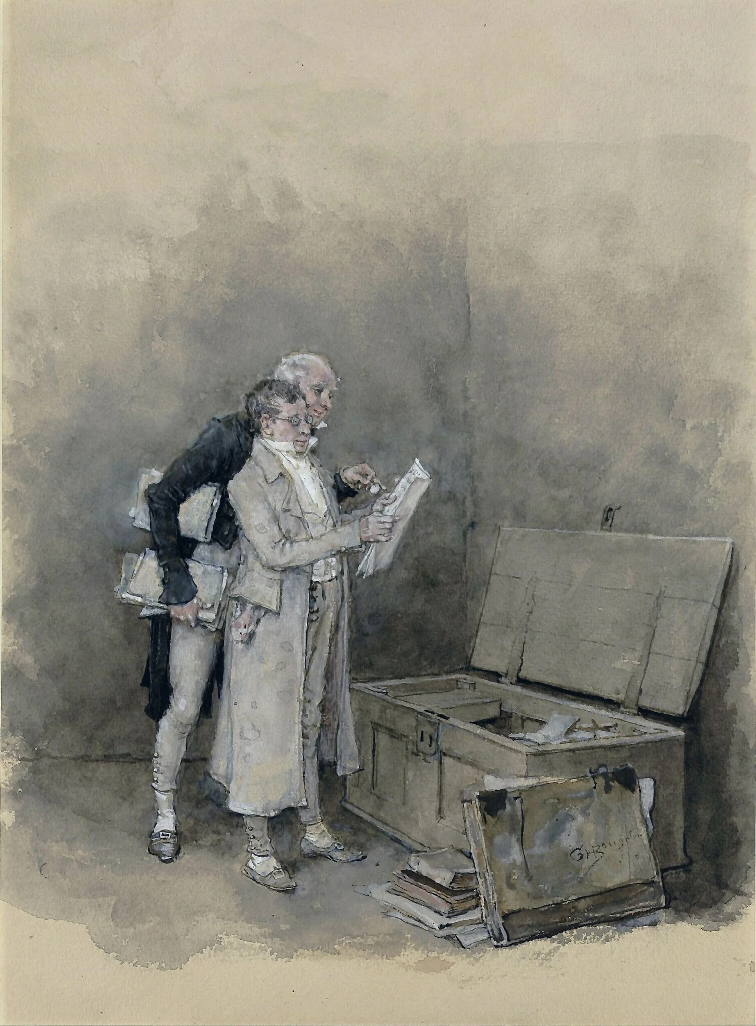 The Deed Chest, by George Henry Boughton, watercolor, 1850