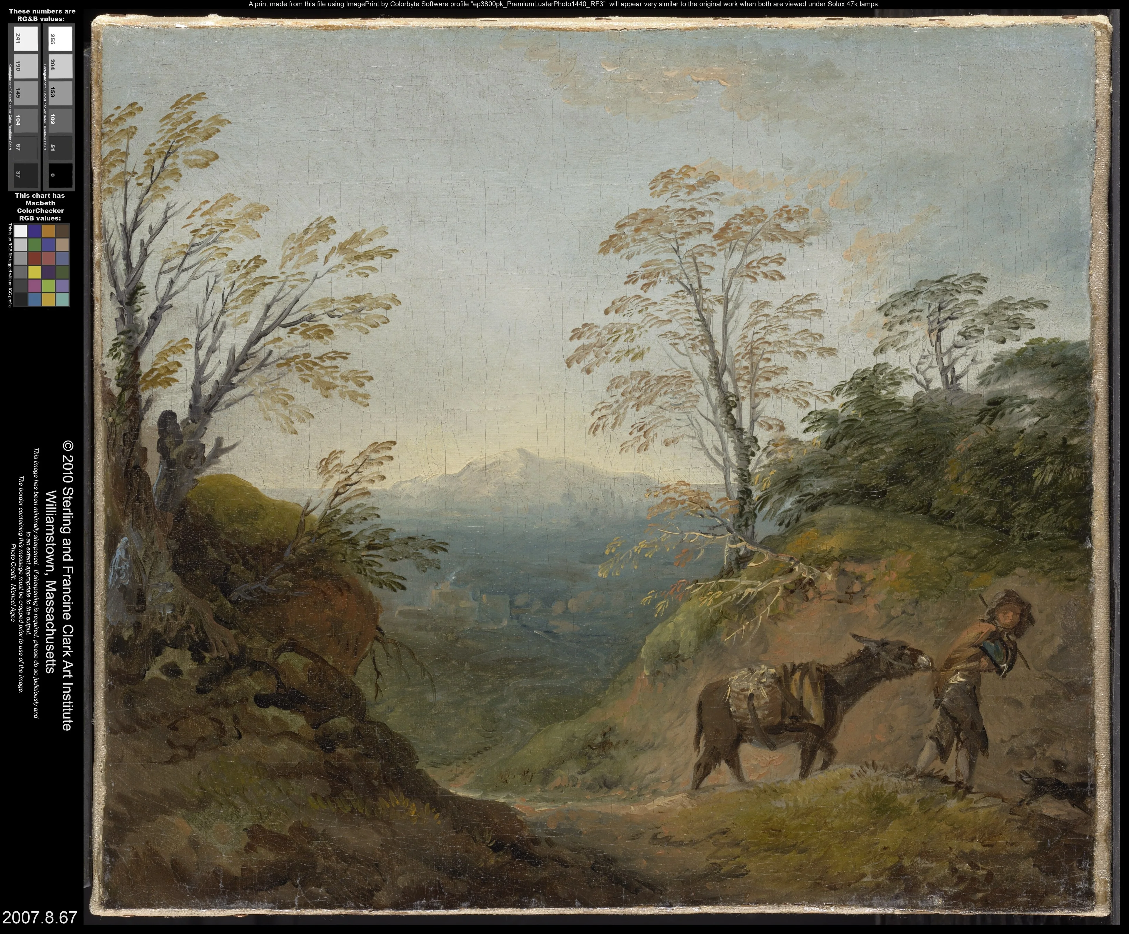 Wooded Landscape with a Boy Leading a Donkey and Dog, and an Extensive Panorama with Buildings and Distant Hills, by Thomas Gainsborough, oil, 1760