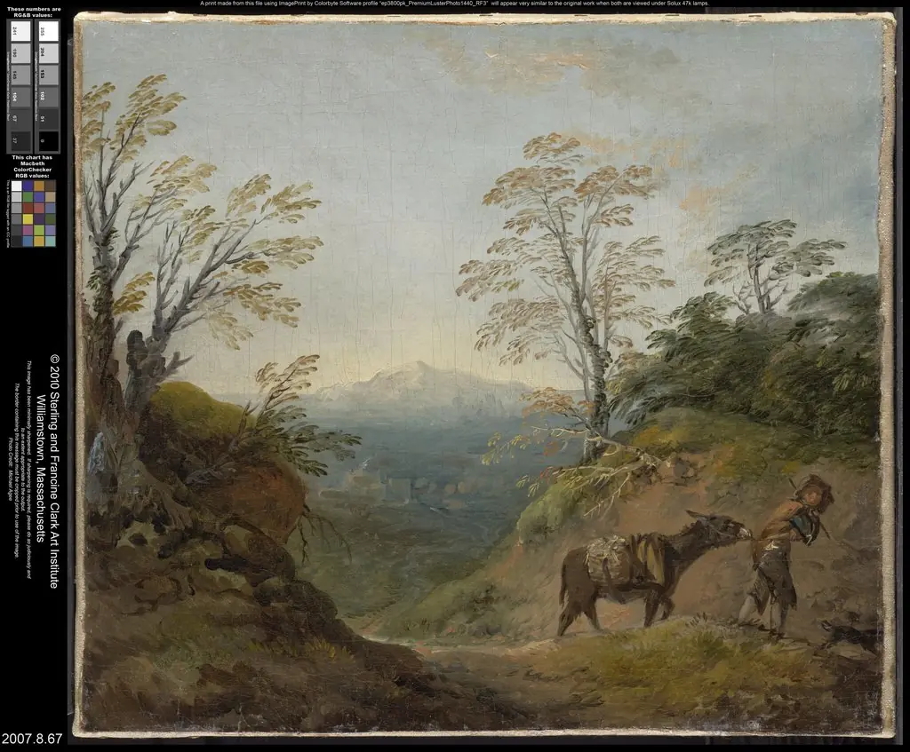 Wooded Landscape with a Boy Leading a Donkey and Dog, and an Extensive Panorama with Buildings and Distant Hills