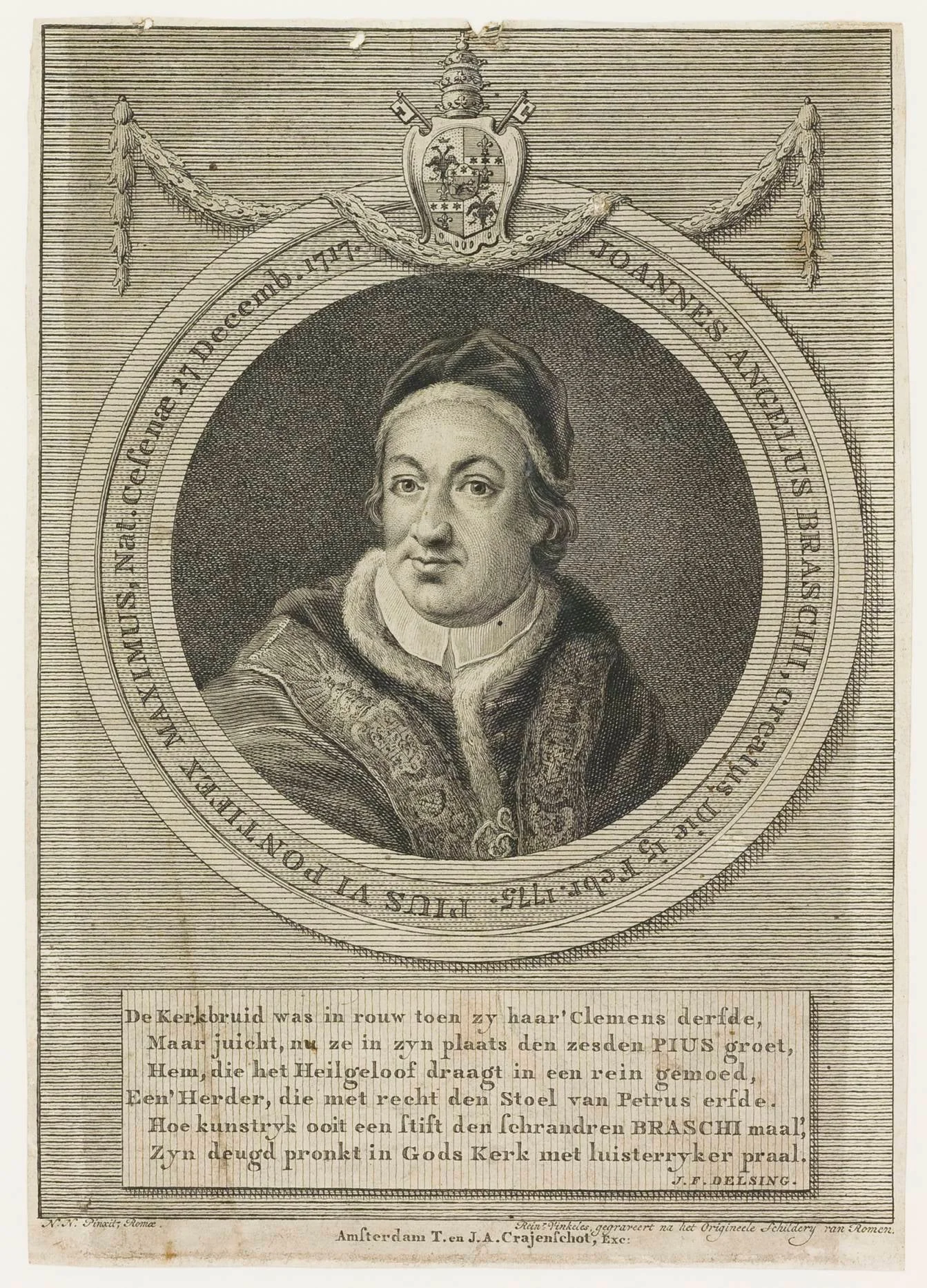 Joannes Angelus Braschi, by Reinier Vinkeles, 1799