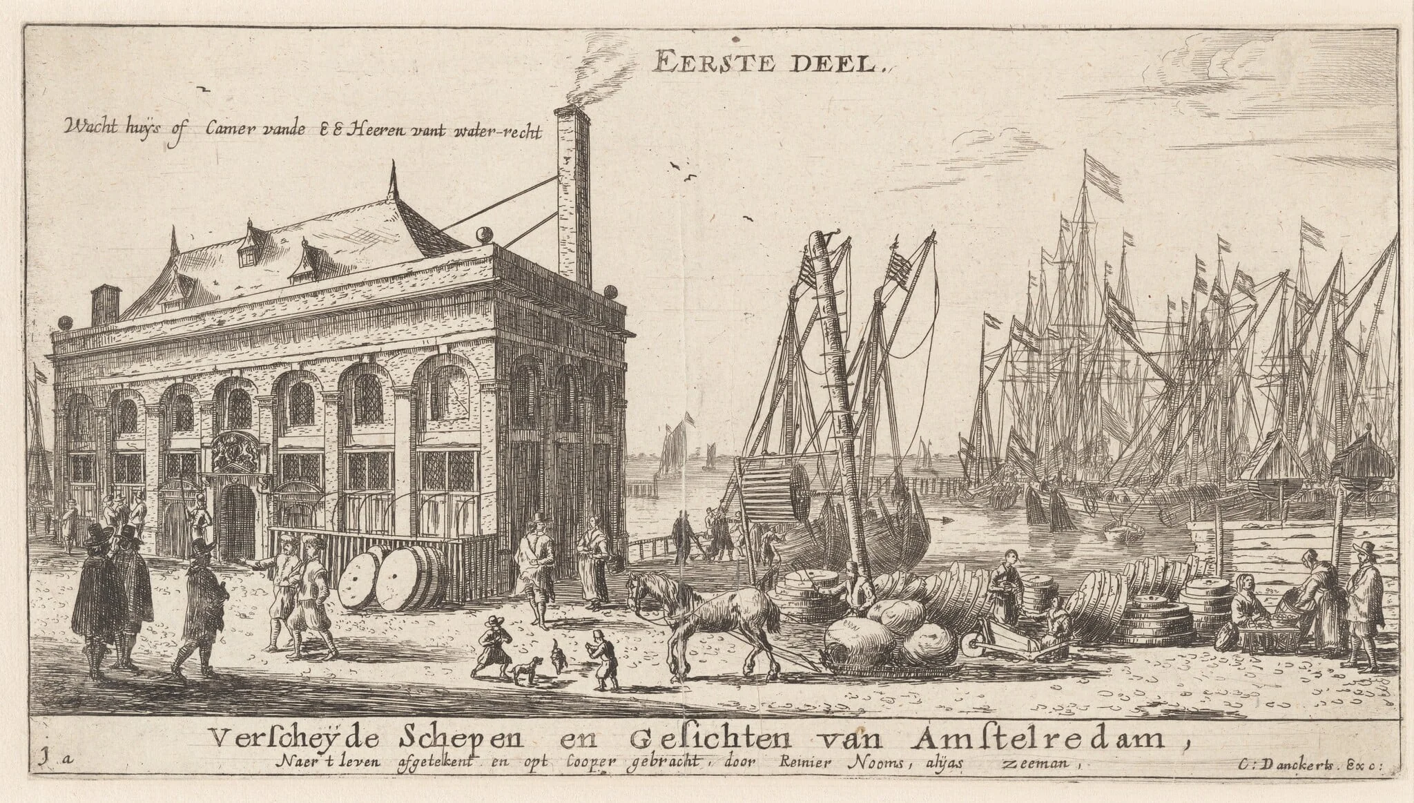 View of the Port of Amsterdam with the Office of the Water Authority (Title Page), by Nooms, called Zeeman, Reinier, ink, 1653