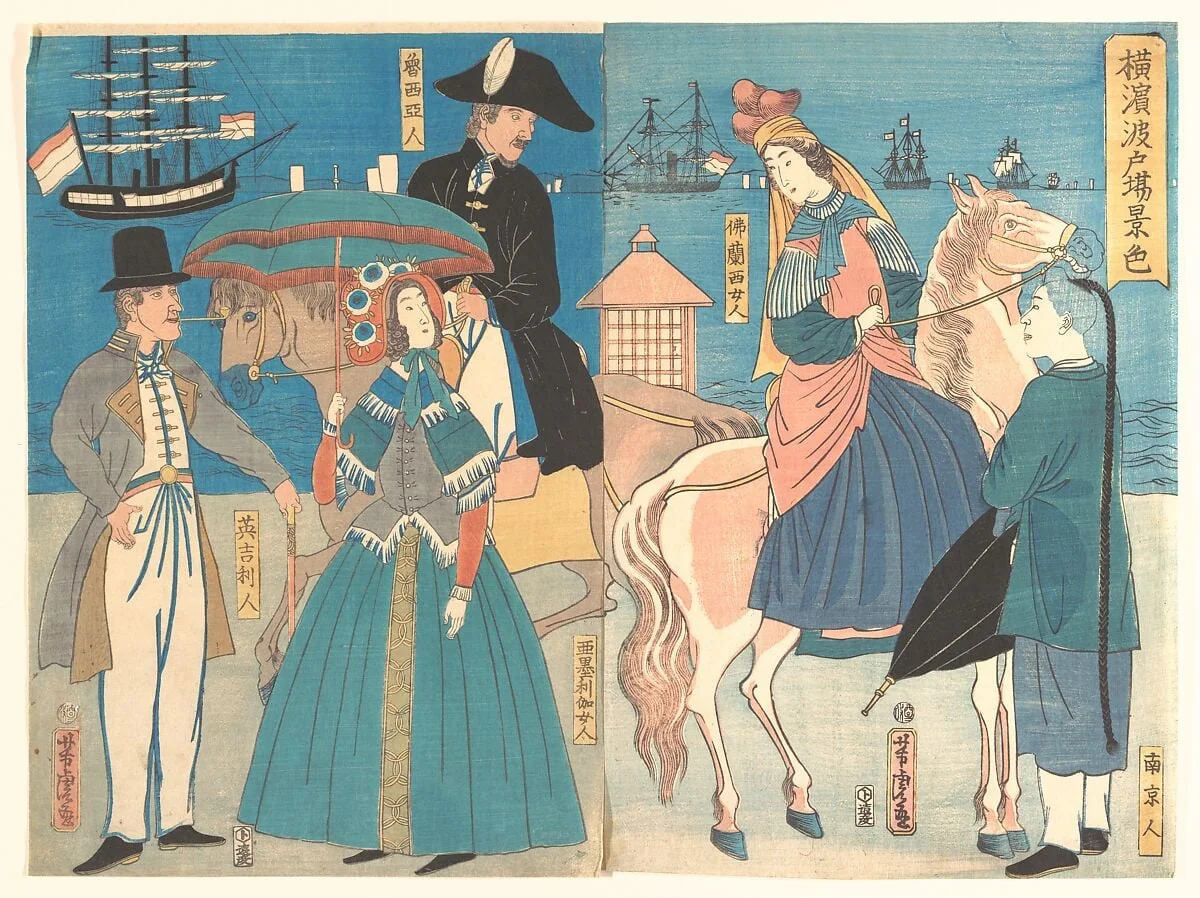 Yokohama hatoba keshiki|A View of the Wharves in Yokohama, by Utagawa Yoshitora, ink, 2