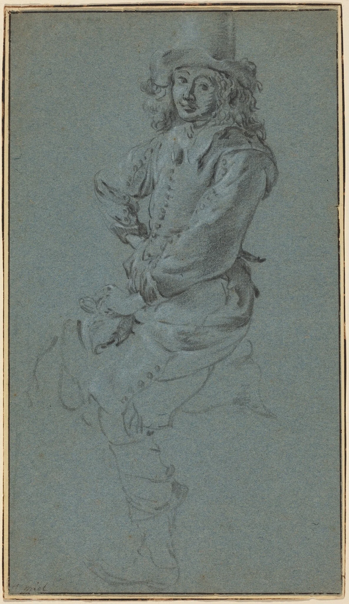 Seated Cavalier with His Arm Akimbo, by Jan Miel, ink, 1631