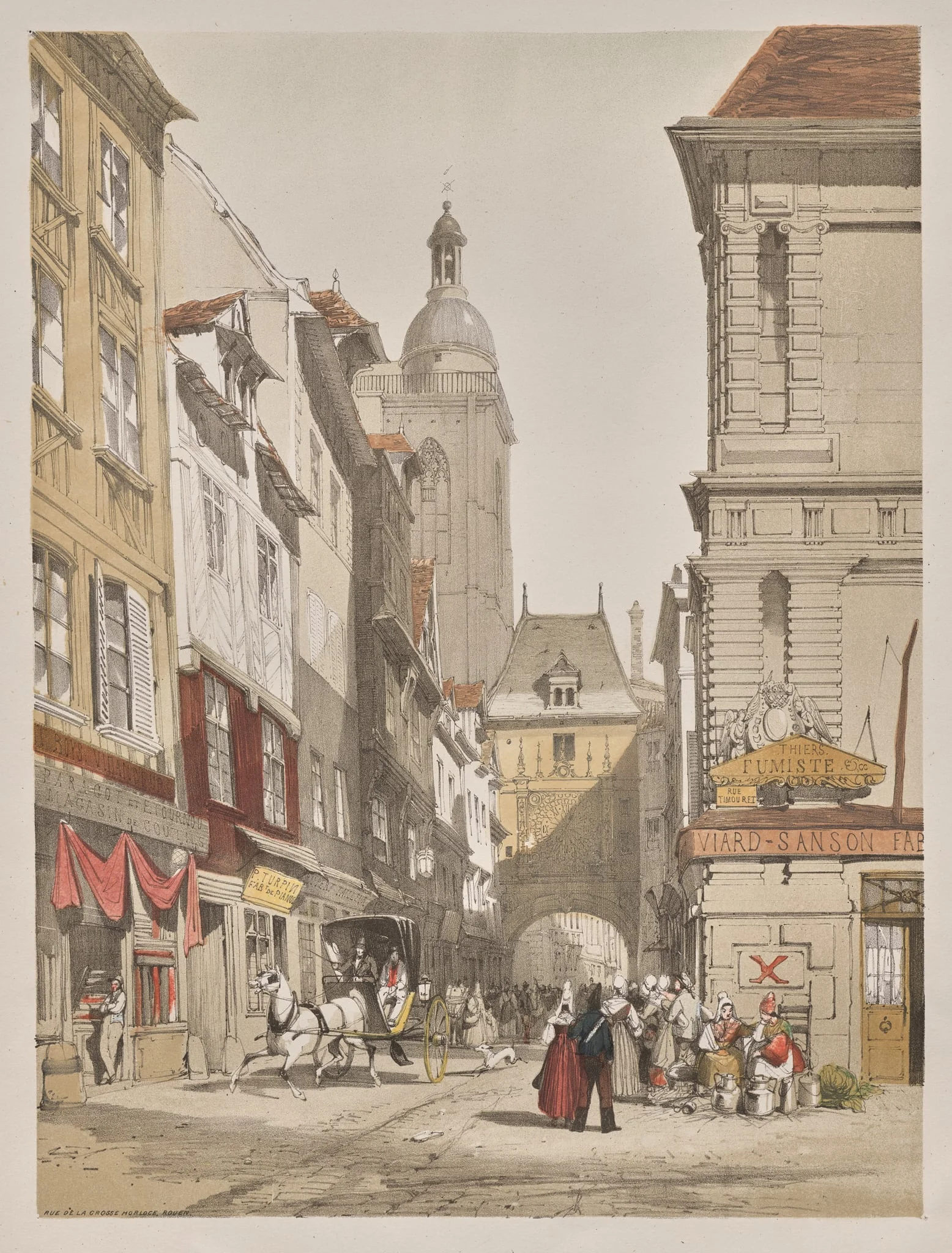 Picturesque Architecture in Paris, Ghent, Antwerp, Rouen:  Rue de la Crosse Horlogue, Rouen, France, by Thomas Shotter Boys, 1839
