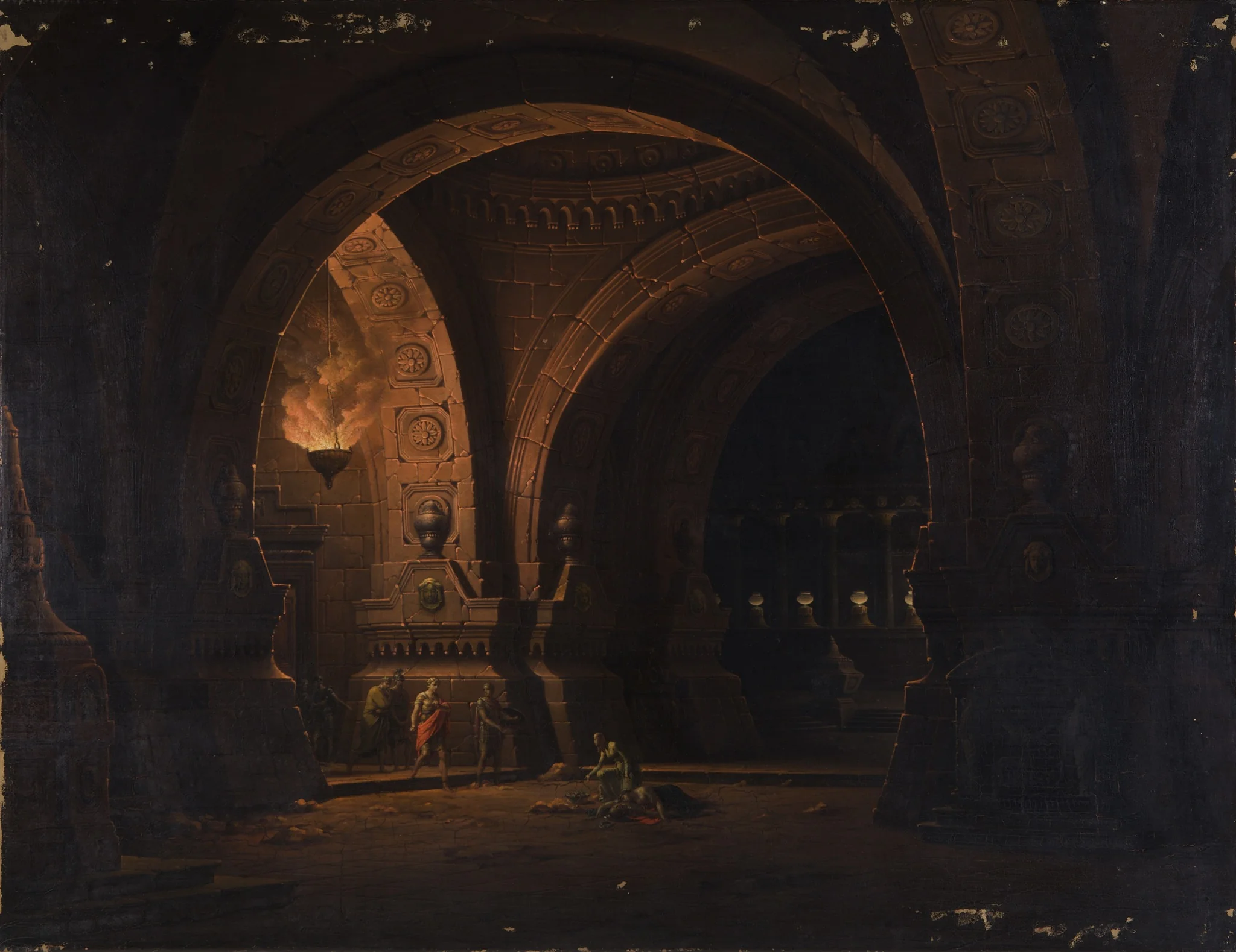 Caesar Octavianus finds Cleopatra by the body of Antonius, by Josef Platzer, oil, 1802
