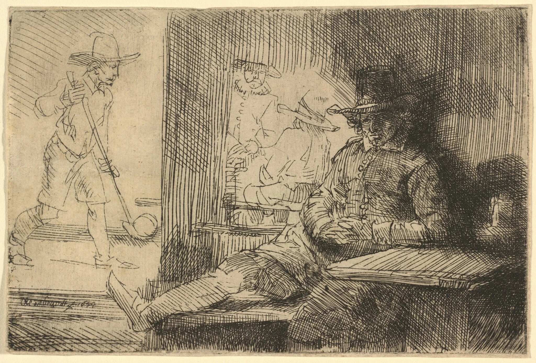 The Golf Player, by Rembrandt, ink, 1654