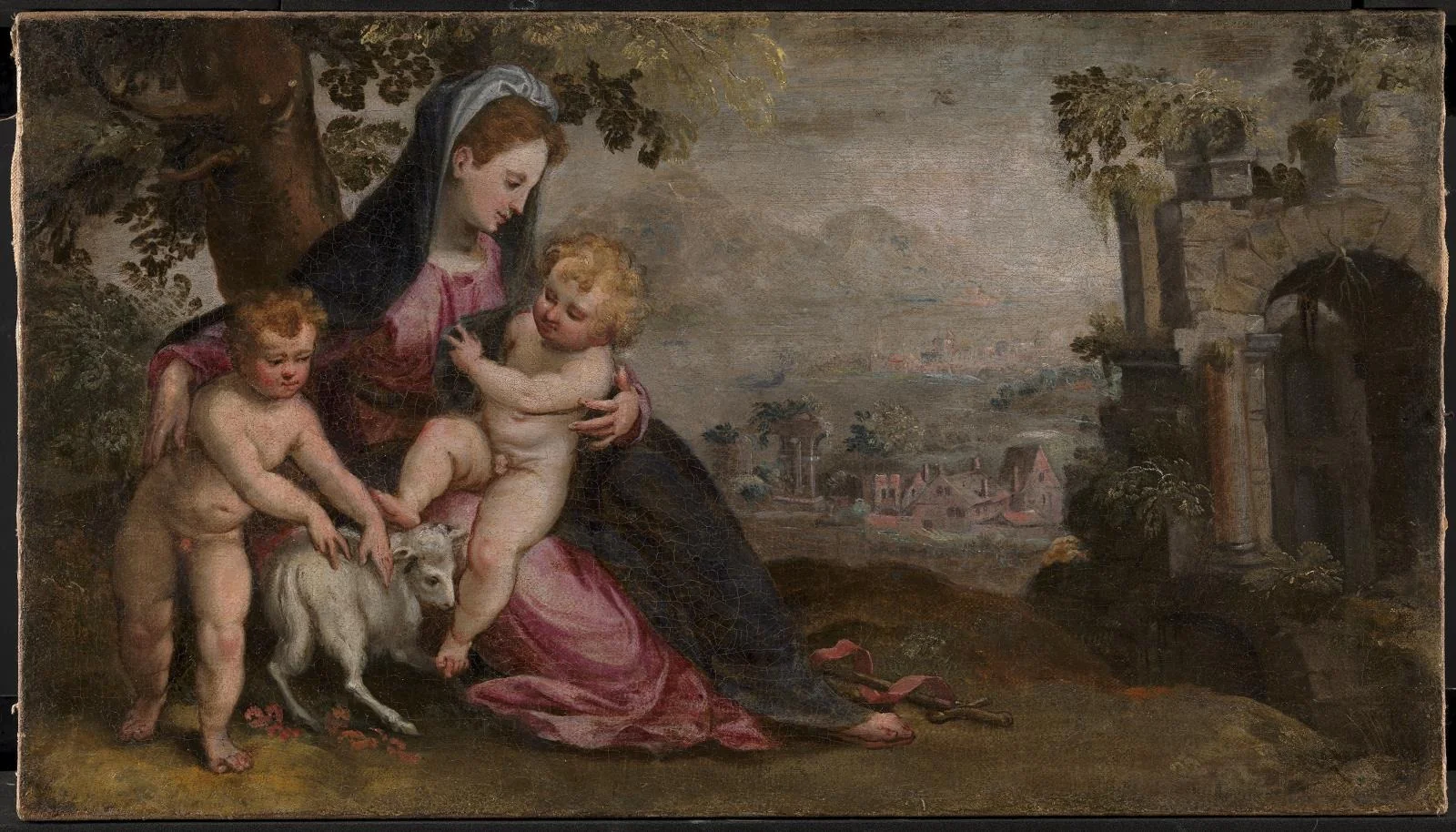 Maria med Jesus og Johannes, by Unknown, oil