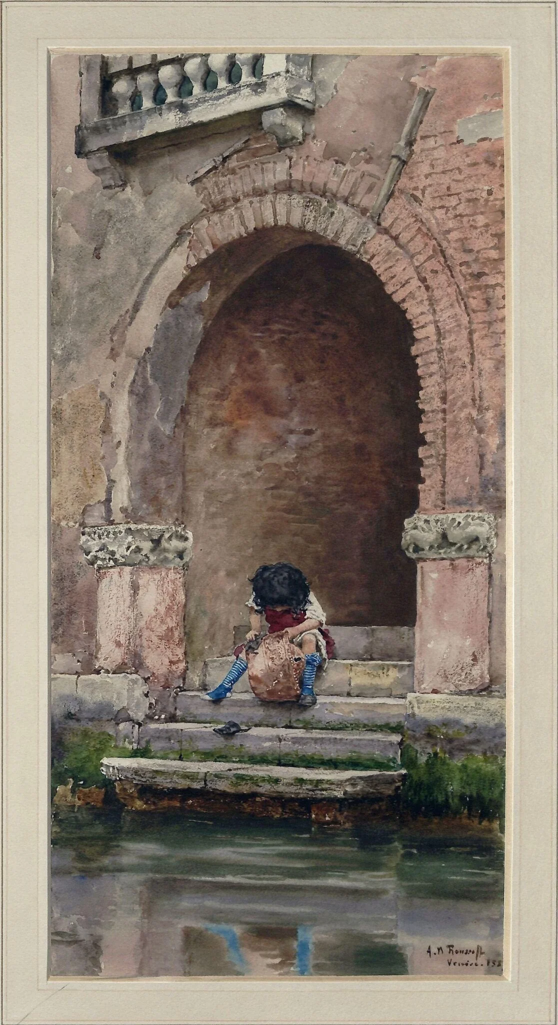Canal Scene, Venice, by Alexandre Nicolaievich Roussoff, watercolor, 1887