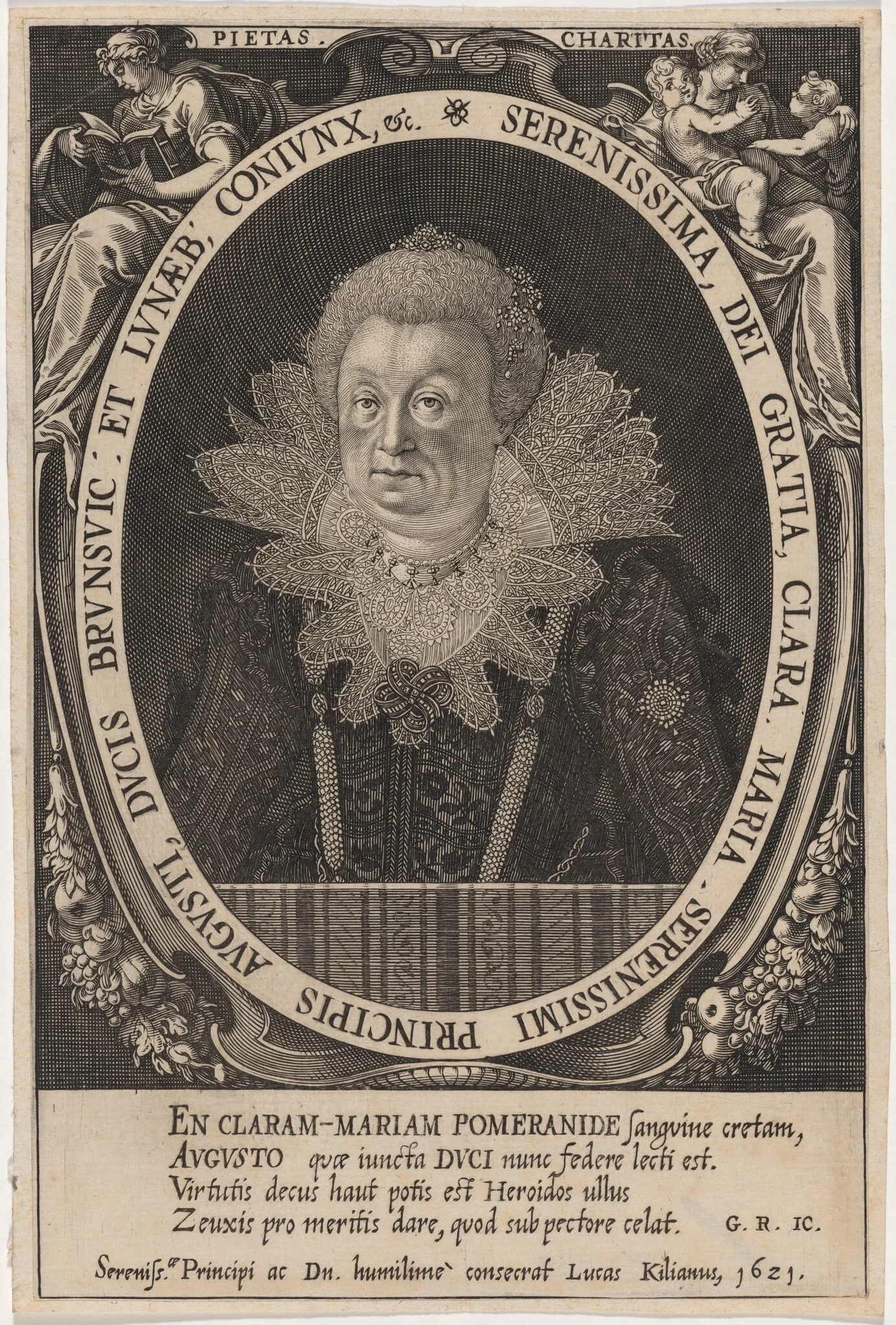 Clara Maria, Duchess of Brunswick, Wife of August II, by Lucas Kilian, ink, 1621